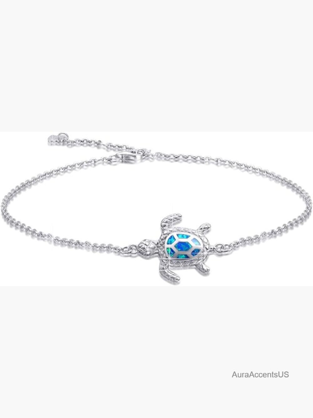 Adjustable Sterling Silver Blue Opal Turtle Anklet Ankle Bracelet Fine Jewelry